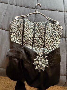 Silver and White Sequin Strapless Gown for Prom